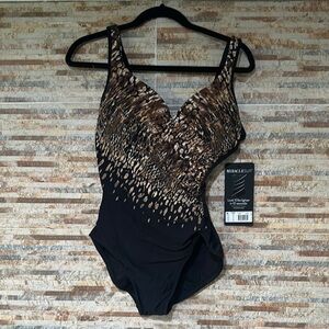 Miraclesuit Women's Leopard Print One-Piece Swimsuit - Black and Brown